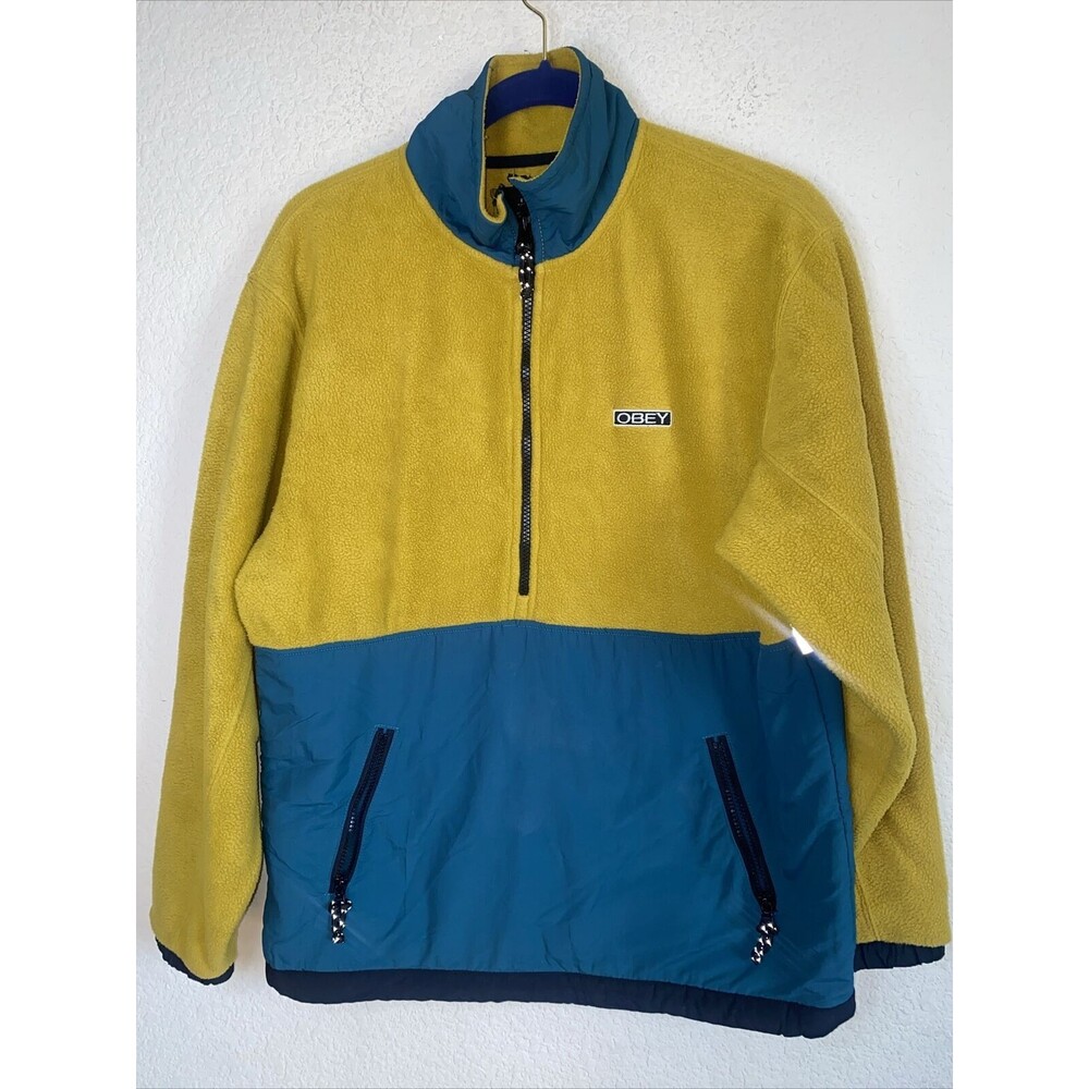 OBEY fleece sweater GALLAGHER Jacket 3/4 Zip Pockets Bungee yellow S